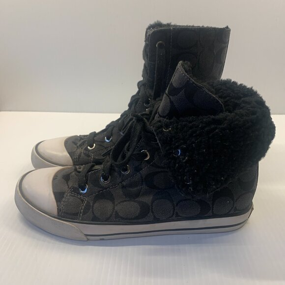 Vintage Coach Classic Logo Fuzzy Fold Over High Top Shoes - Picture 3 of 10